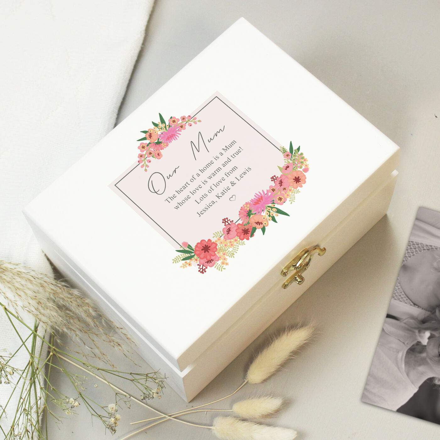 Buy Personalised Floral Wishes White Wooden Keepsake Box for GBP 18.74 ...