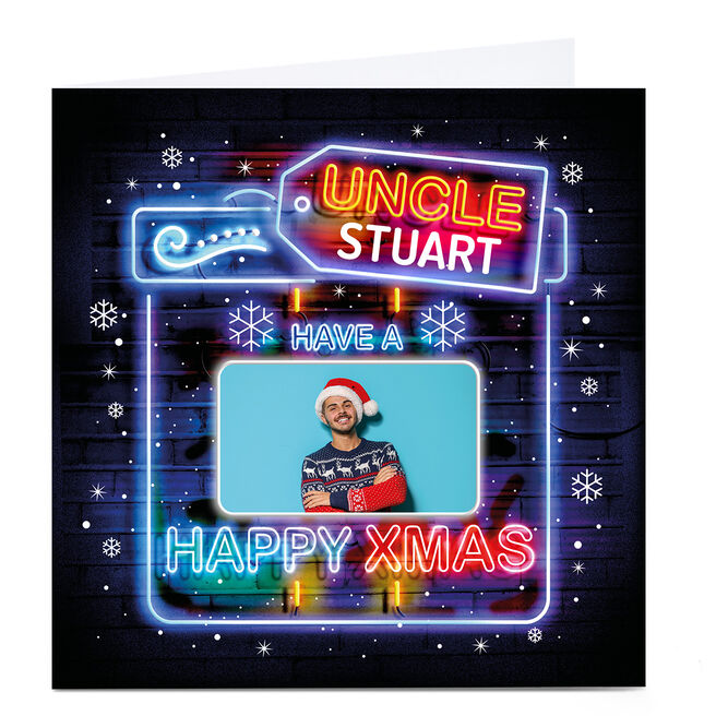 Photo Christmas Card - Uncle, Neon Lights