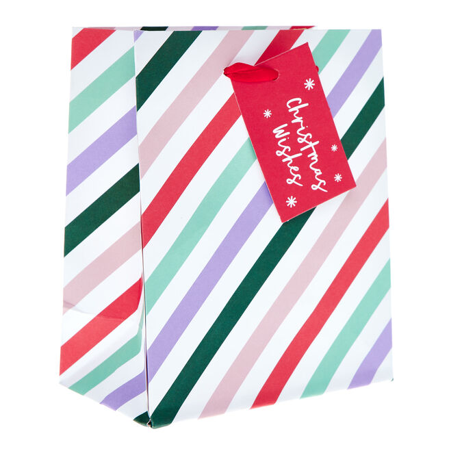 Small Portrait Stripy Christmas Wishes Gift Bag