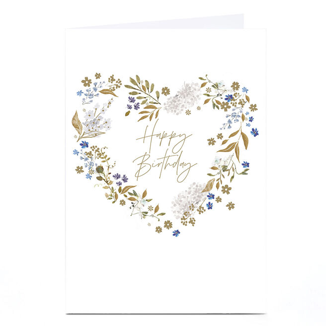 Personalised Birthday Card - Floral Gold Heart