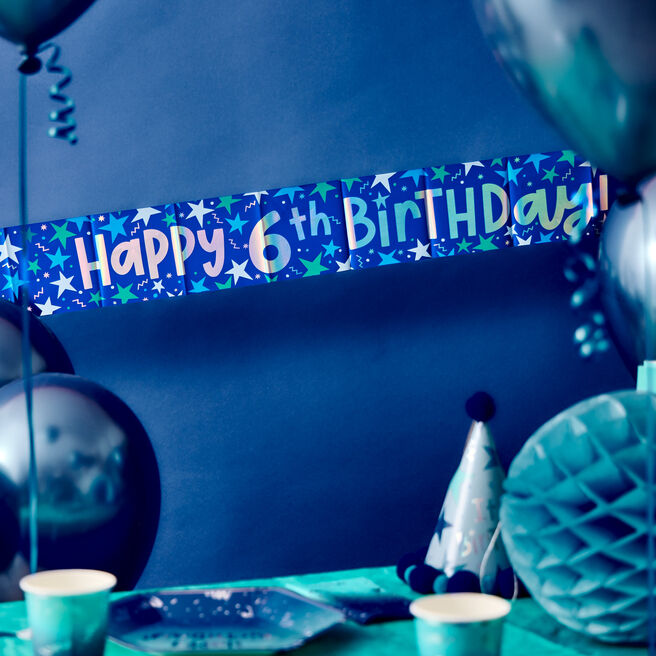 Happy 6th Birthday Banner - Blue