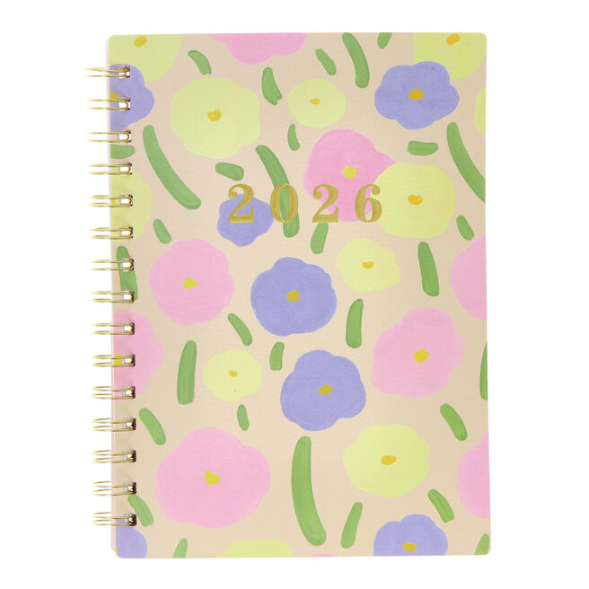 Wire-Bound Floral A5 2026 Diary