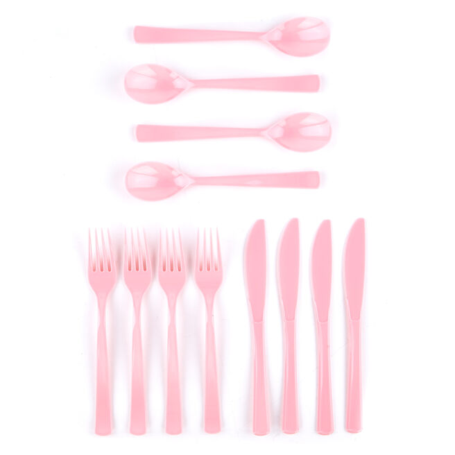 Reusable Baby Pink Plastic Cutlery Set - 18 Pieces 