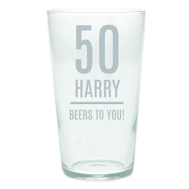 Personalised 50th Birthday Pint Glass - Editable Age, Name & Message