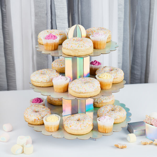 Metallic Iridescent 3 Tier Scallop Cake Stand 