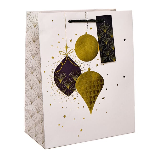 Black & Gold Baubles Large Portrait Christmas Gift Bag