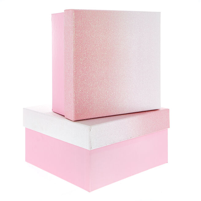 Pink Glitter Ombre Gift Boxes - Set Of 2 