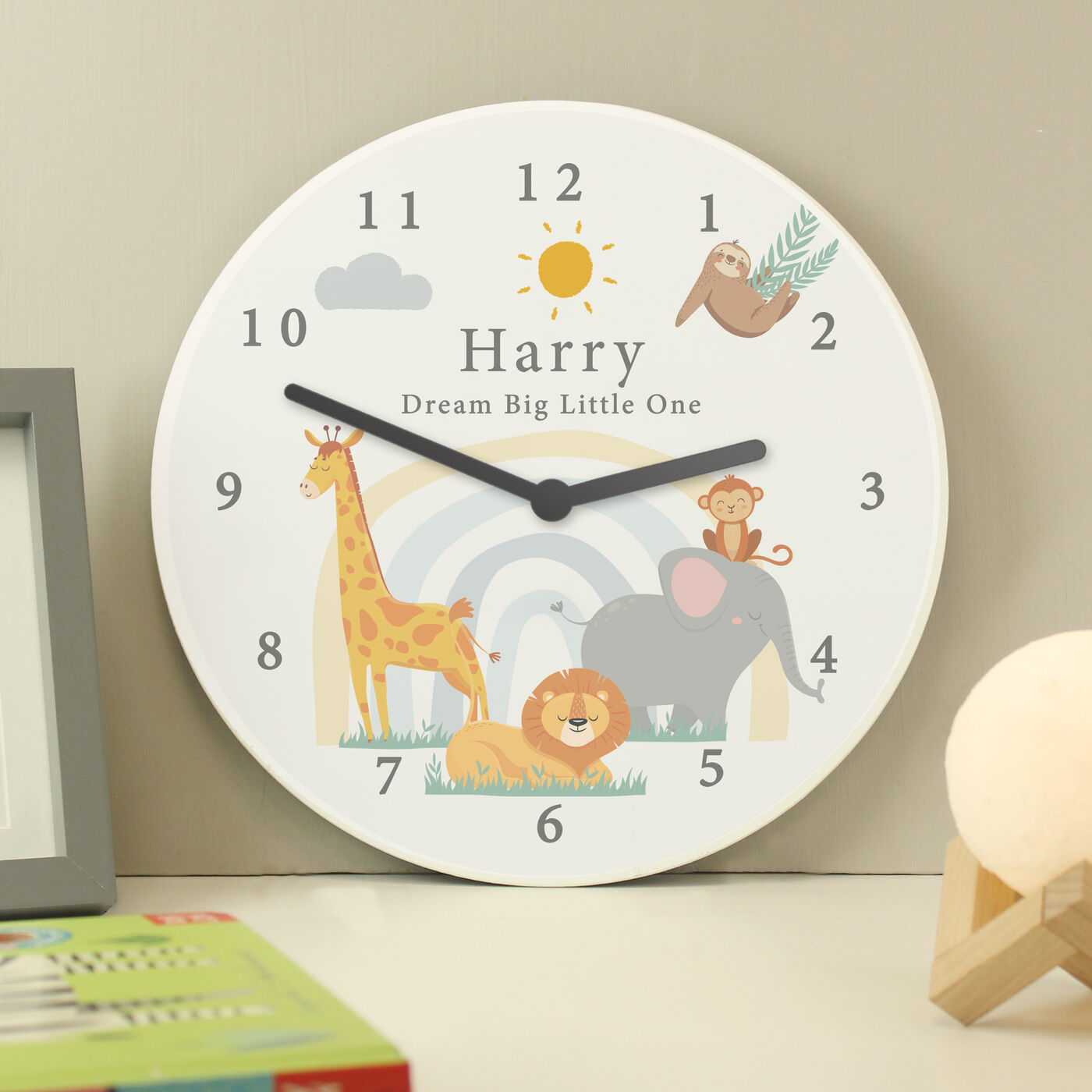 Buy Personalised Safari Animals Wooden Nursery Clock for GBP 19.99 ...