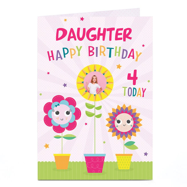 Photo Birthday Card - Colourful Flowers, Editable Age & Recipient