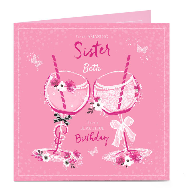Personalised Birthday Card - Amazing Sister Gin Glasses