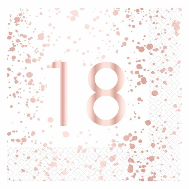 Rose Gold 18th Birthday Paper Napkins - Pack of 16