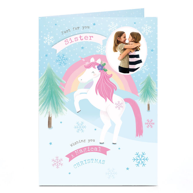 Personalised Photo Christmas Card - Unicorn Magic Sister