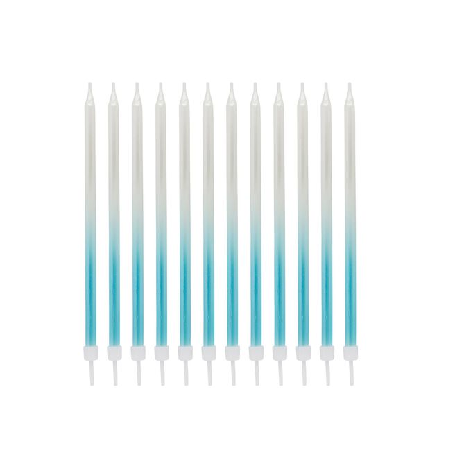 Blue Tall Ombre Skinny Cake Candles - Pack of 12