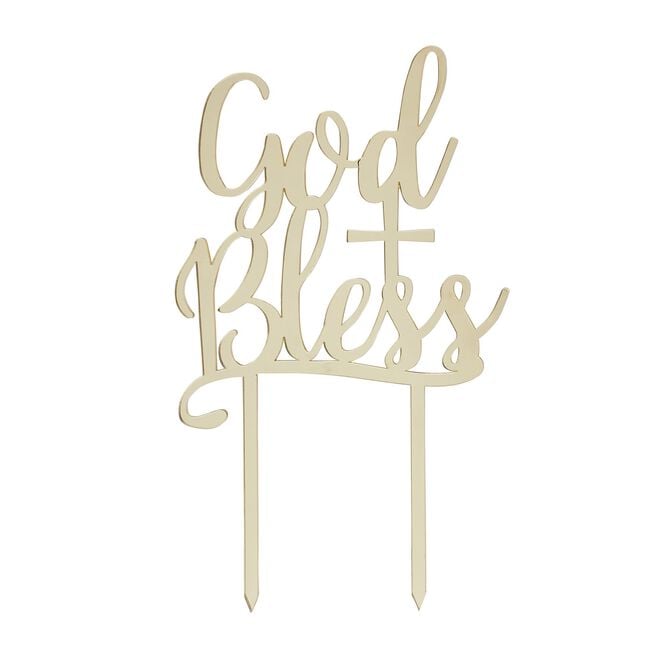 Gold God Bless Acrylic Cake Topper 
