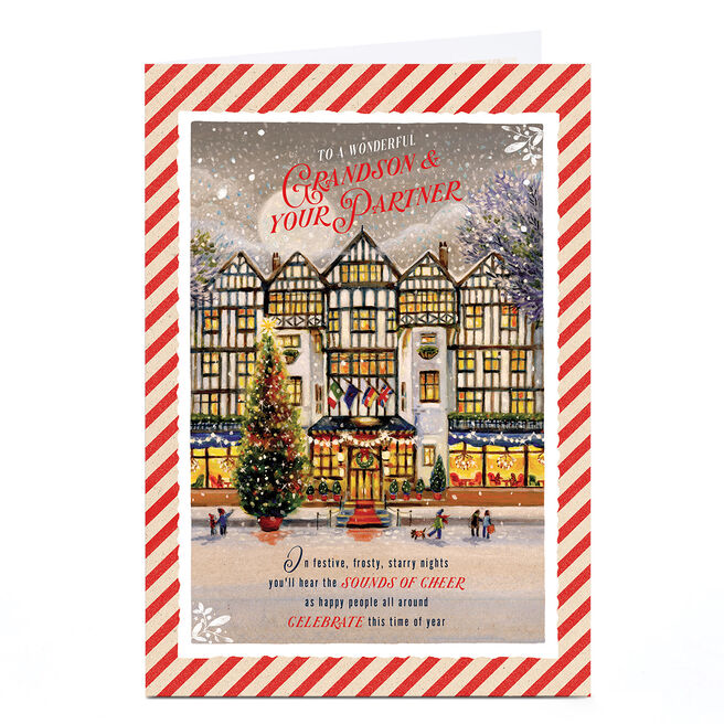 Christmas Card - Snowy Shops, Grandson & Your Partner