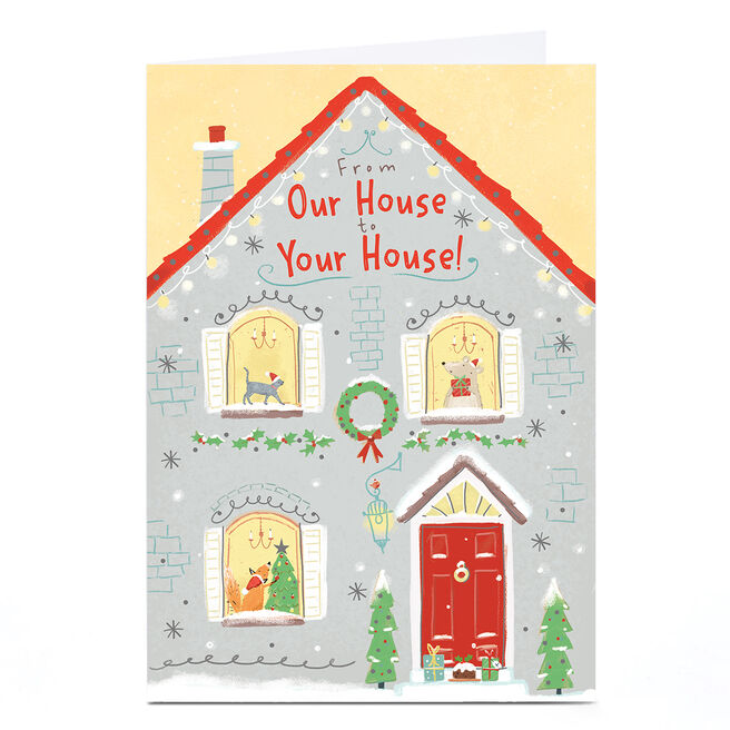 Christmas Card - From Our House to Your House - Animals in house windows