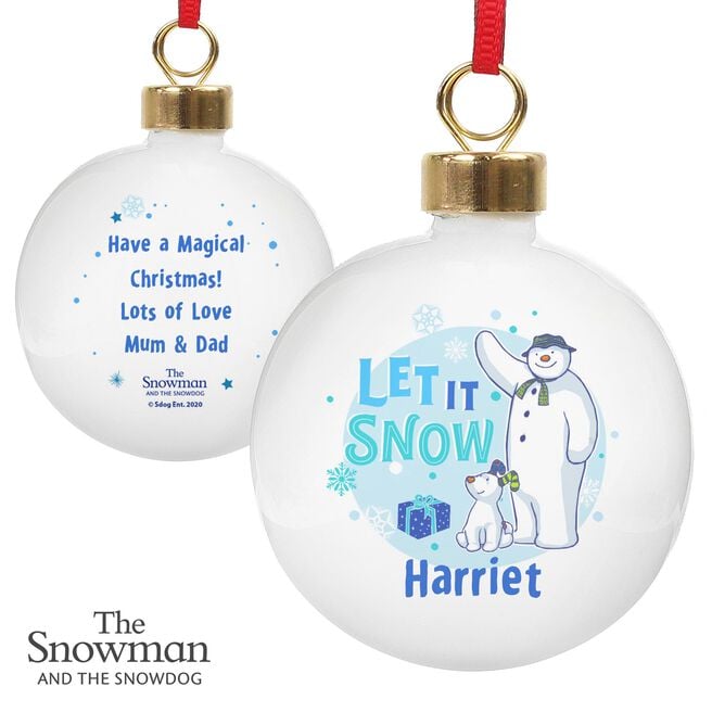 Personalised The Snowman & the Snowdog Blue Bauble