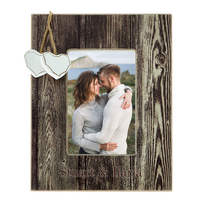 Personalised Engraved Distressed Wood Photo Frame - Names