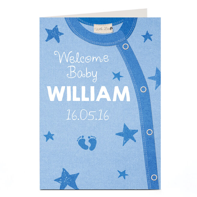 Personalised New Baby Card - Blue Baby Grow