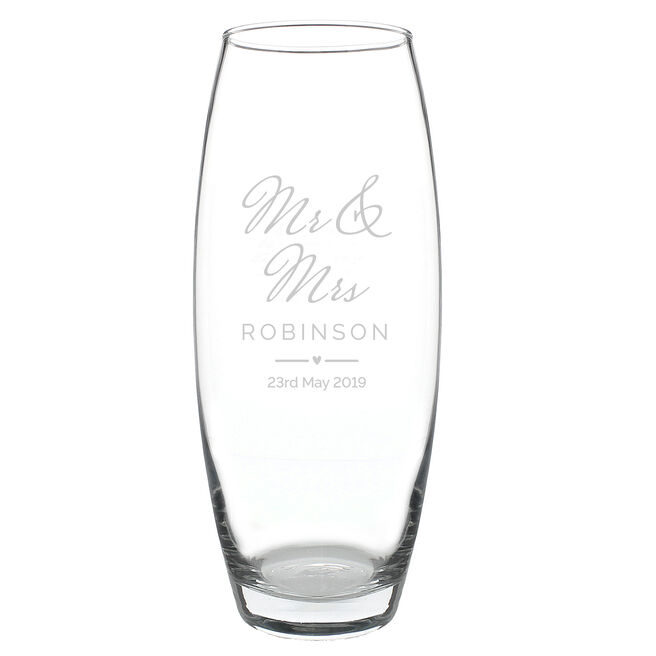 Personalised Wedding Glass Vase - Mr & Mrs