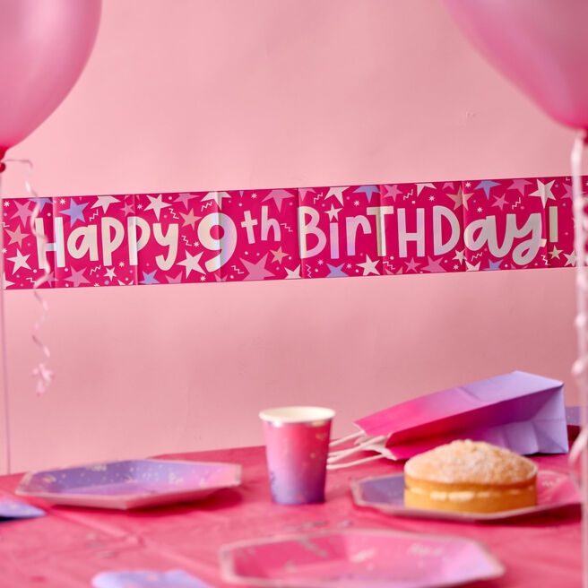Happy 9th Birthday Banner - Pink