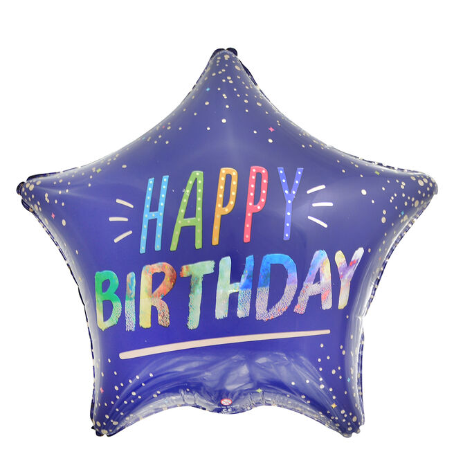 Blue Star Happy Birthday 19-Inch Foil Helium Balloon 