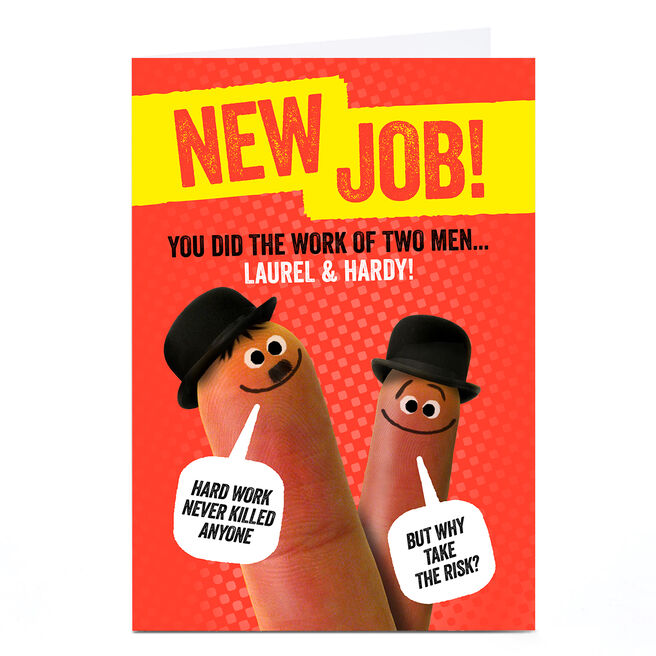 Personalised Finger Quips New Job Card - Laurel & Hardy