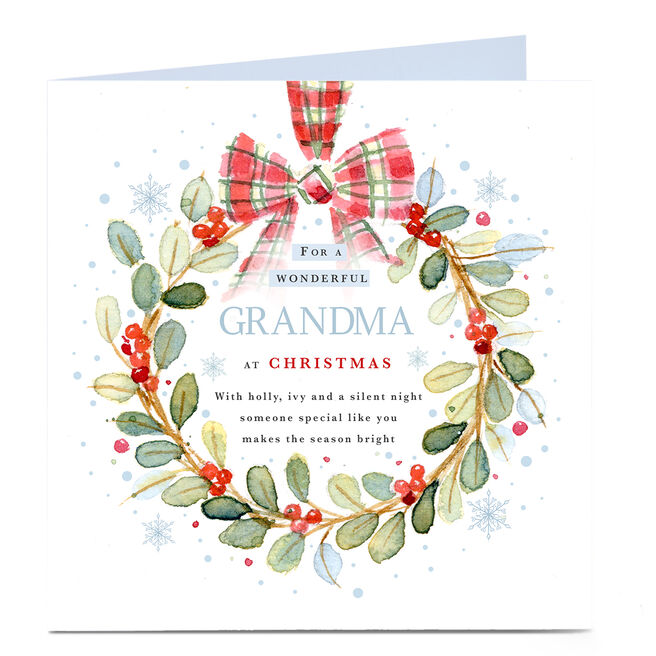 Personalised Christmas Card - Gingham Bow Wreath, Grandma