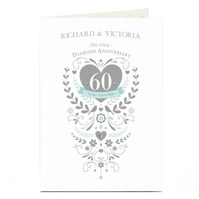 Personalised 60th Anniversary Card - Silver Heart