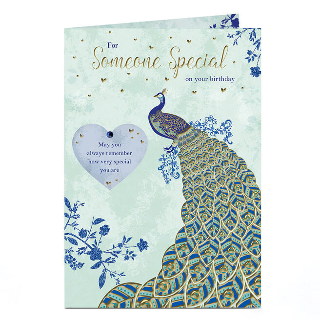 Birthday Card - Turqoise Peacock Feathers, Someone Special 