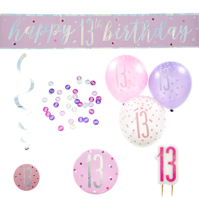Pink 13th Birthday Party Accessories Kit - 6 Pieces 