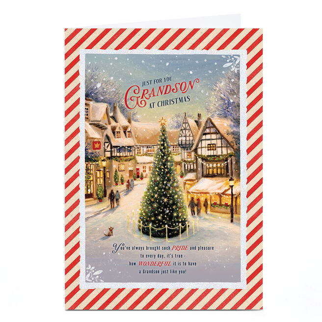 Christmas Card - Grandson - Tree in village scene