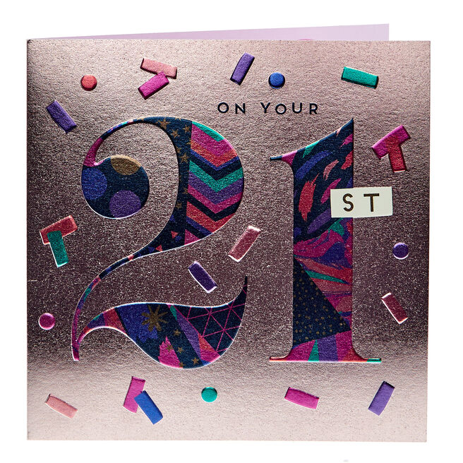 Boutique 21st Birthday Card - Pink & Purple