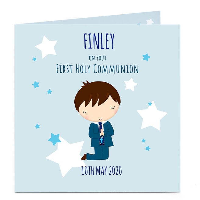 Personalised First Communion Card - Blue Stars 