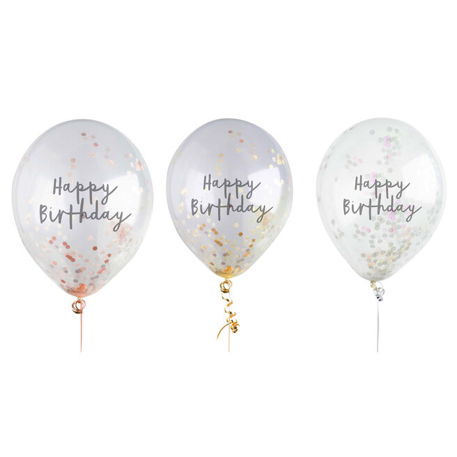 Metallic Happy Birthday Confetti 12-Inch Latex Balloons - Pack of 5 (3 Colour Options)