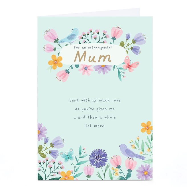 Personalised Birthday Card - Spring Flowers and Birds, Mum