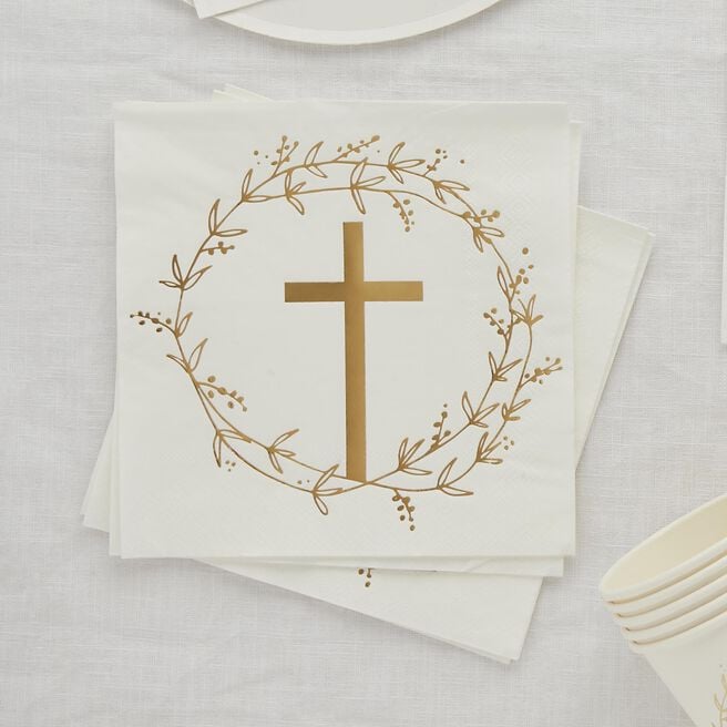 Gold Cross Paper Napkins - Pack of 16