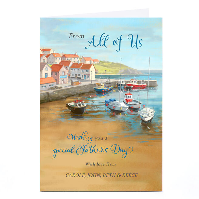 Personalised Father's Day Card - From All Of Us, Harbour Scene