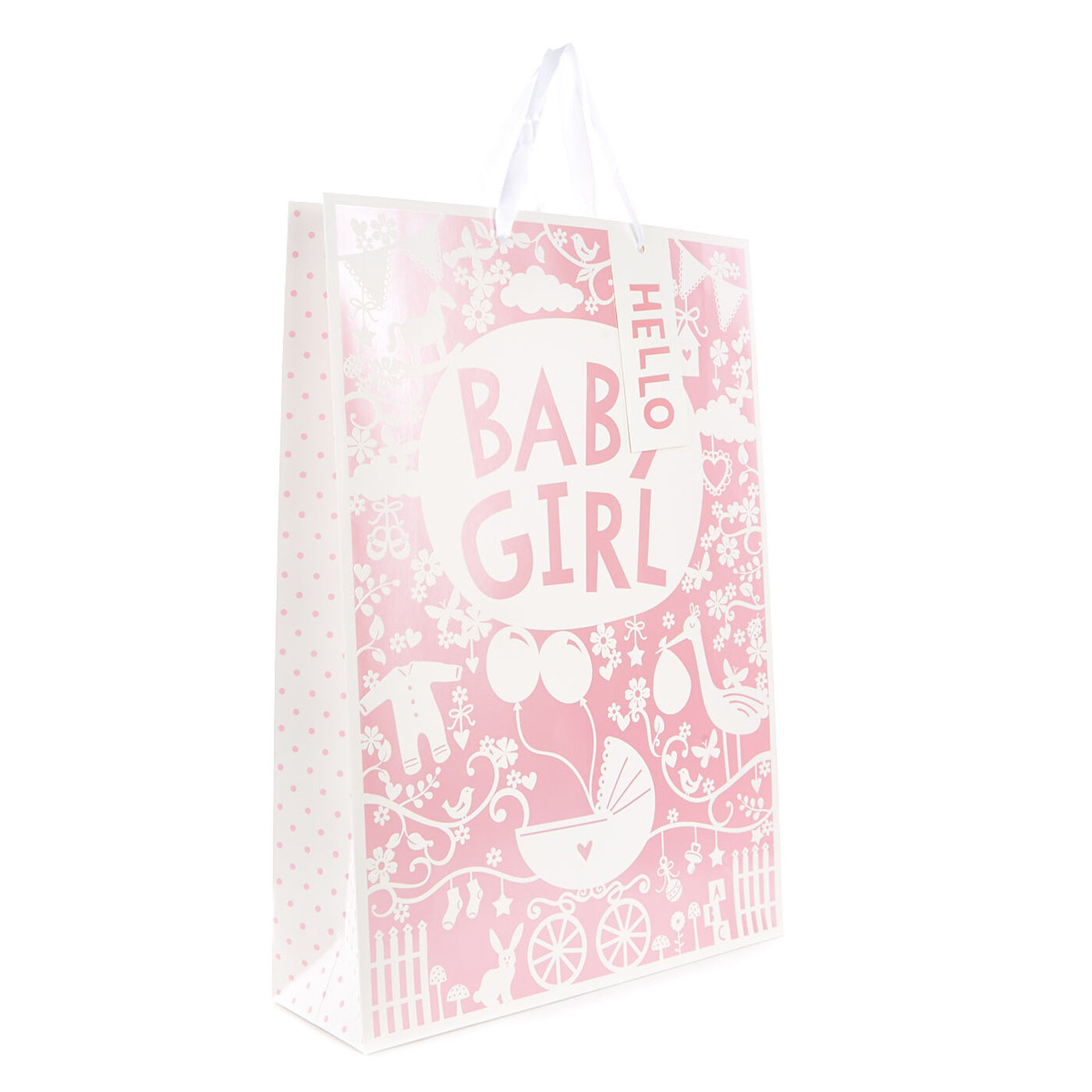 Buy Extra Large Portrait Pink And White Baby Girl Gift Bag for GBP 1.49