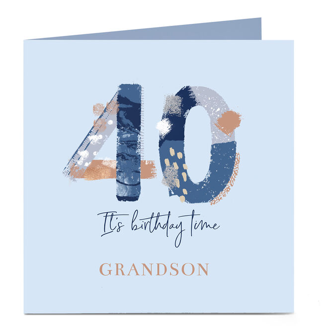 Personalised 40th Birthday Card - It's Birthday Time, Blue
