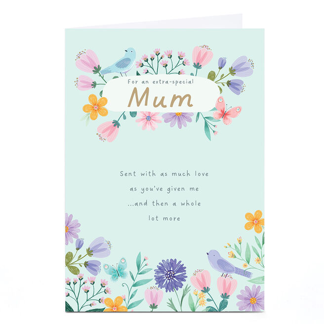 Birthday Card - Spring Flowers and Birds, Mum