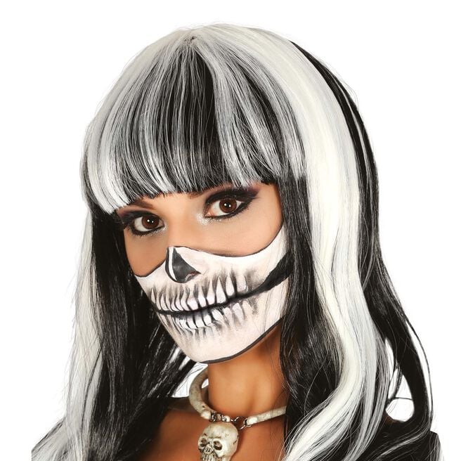 Fancy Dress Black & White Long Hair Wig 
