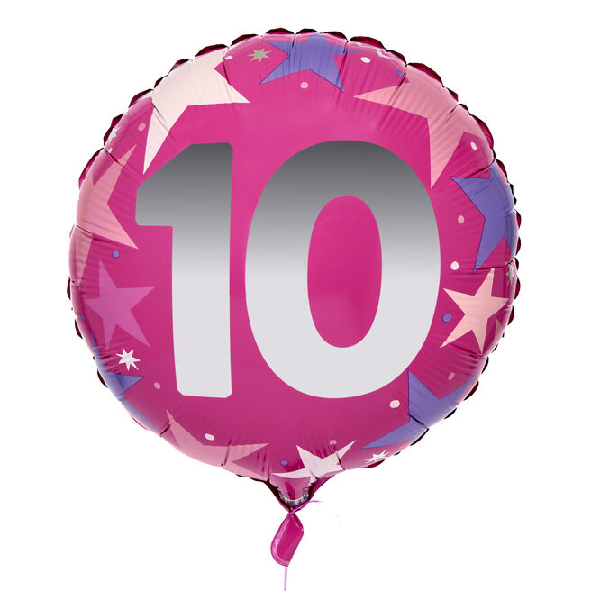 Pink Stars 10th Birthday 18-Inch Foil Helium Balloon