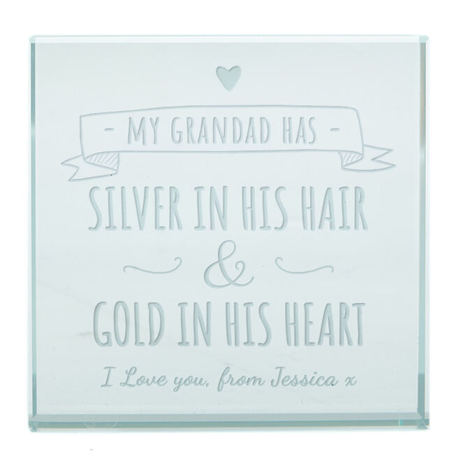 Personalised Glass Token - Grandad, Silver And Gold