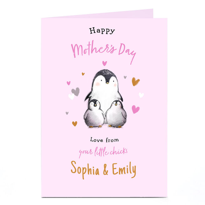 Personalised Mother's Day Card - Pink Penguin Family