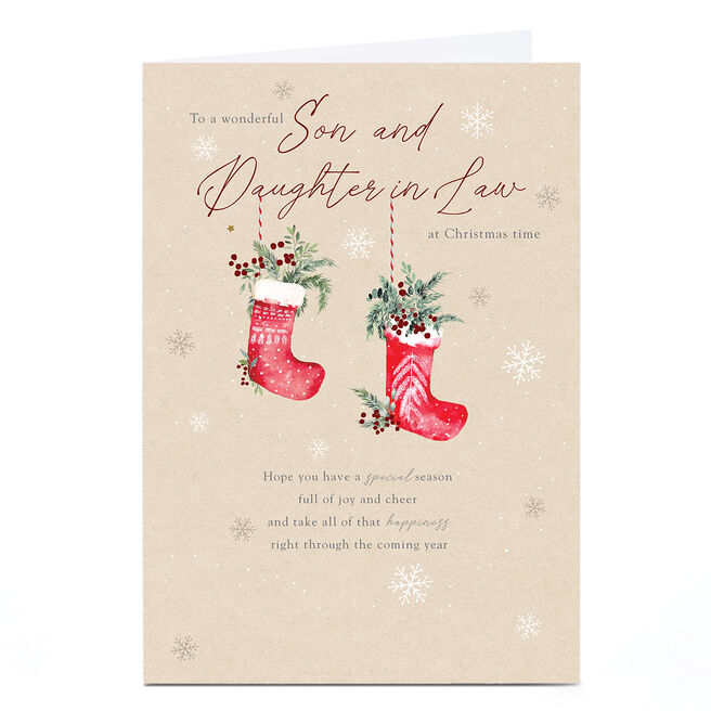 Personalised Christmas Card - Pair of Stockings, Son & Daughter in Law