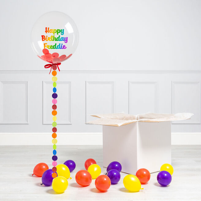 Personalised Rainbow Circle Confetti Bubblegum Balloon & Minis - DELIVERED INFLATED!