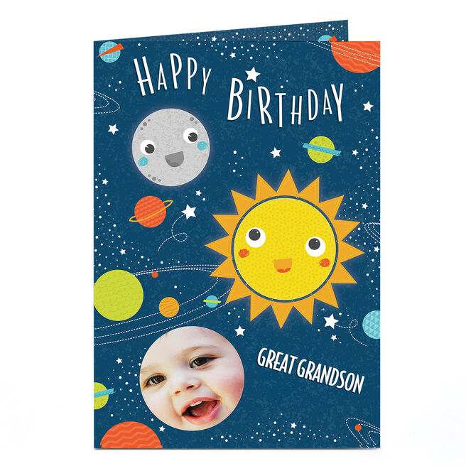 Personalised Birthday Card - Great Grandson Sun, Moon & Space
