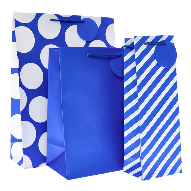 Blue Patterned Gift Bags - Multipack of 3