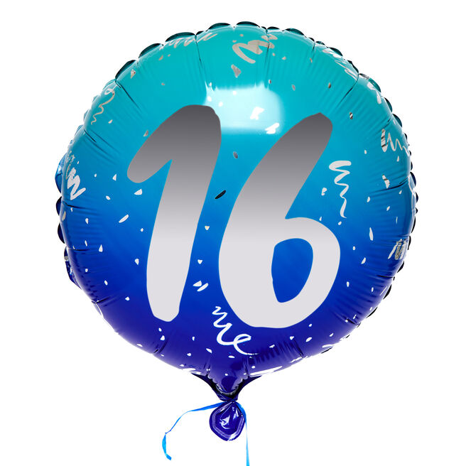 Blue Ombre 16th Birthday 18-Inch Foil Helium Balloon